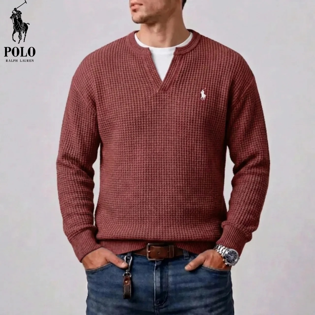 Men's Modern Waffle-Knit Notch-Neck Sweater