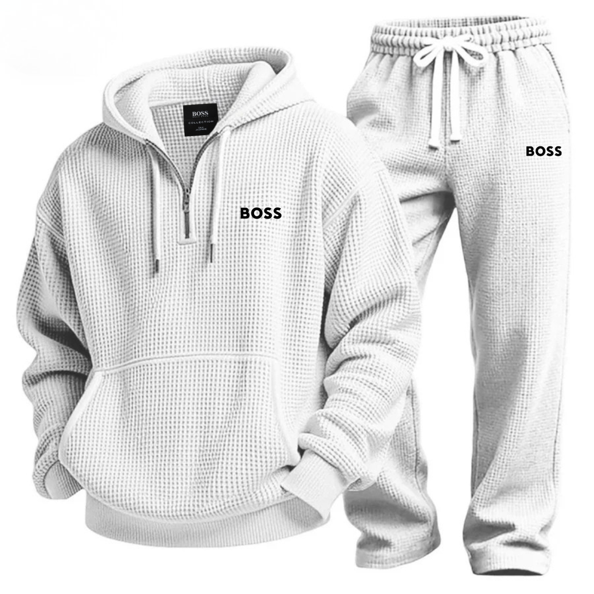 Textured Quarter-Zip Hooded Tracksuit Set