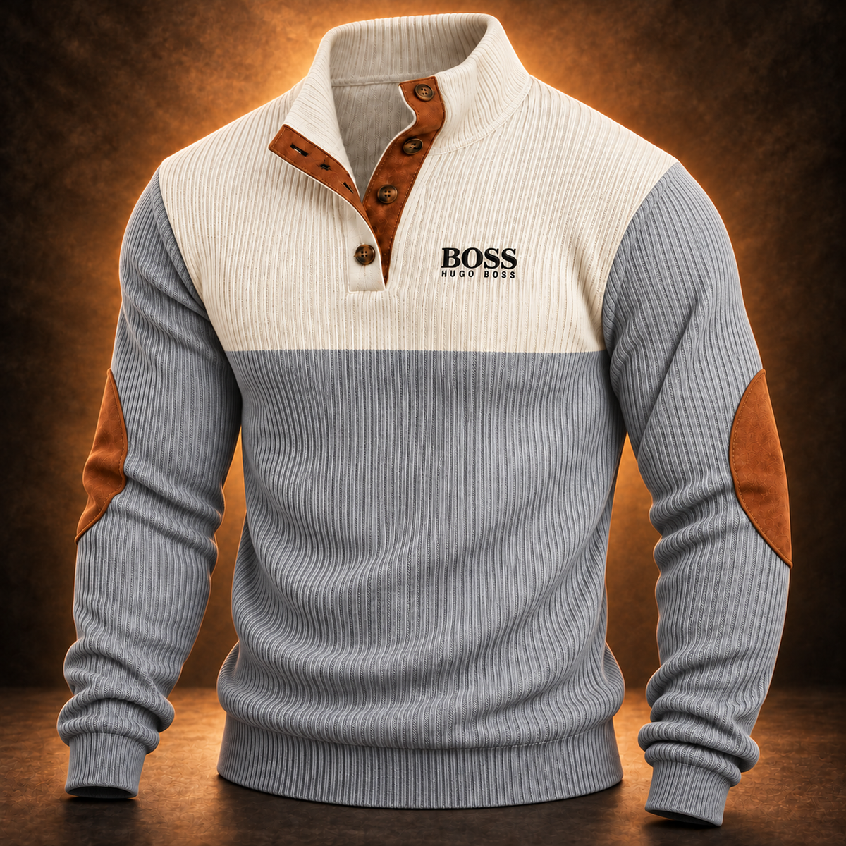 Heritage Two-Tone Button-Neck Jumper