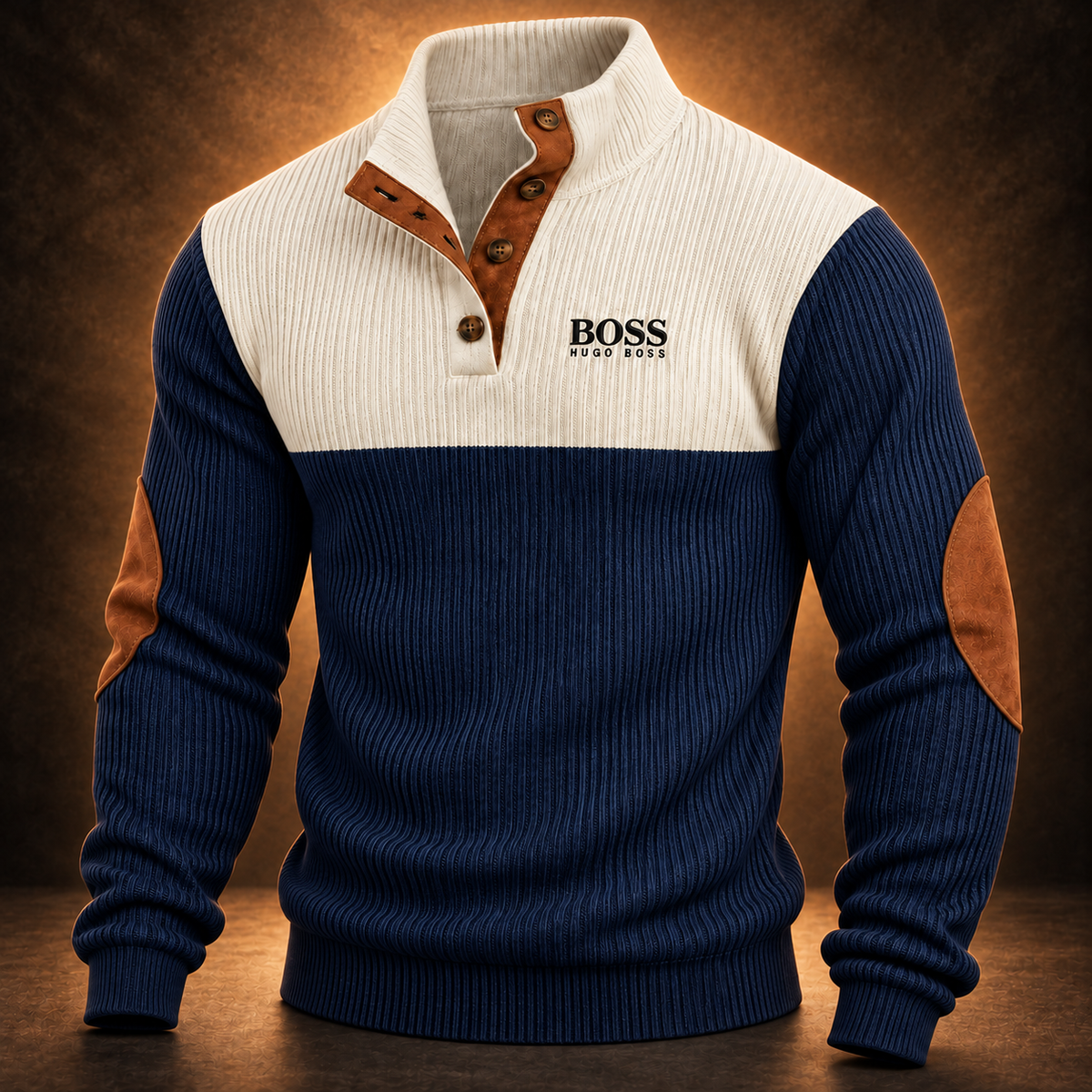 Heritage Two-Tone Button-Neck Jumper