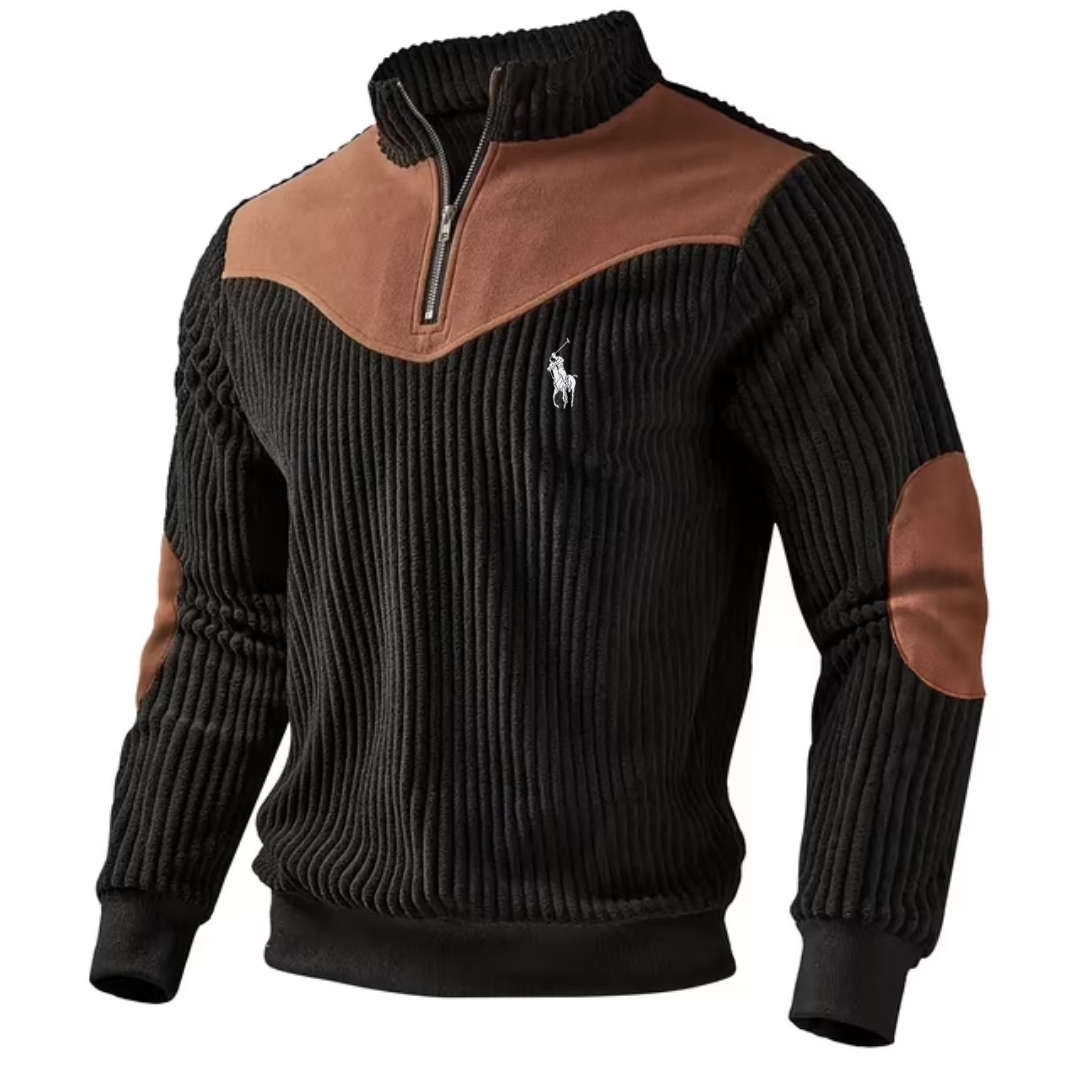 Men's Ribbed Quarter-Zip Color Block Sweater
