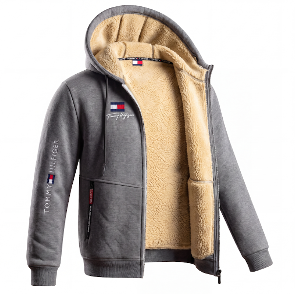 Men's Contrast-Lined Hooded Full-Zip Jacket