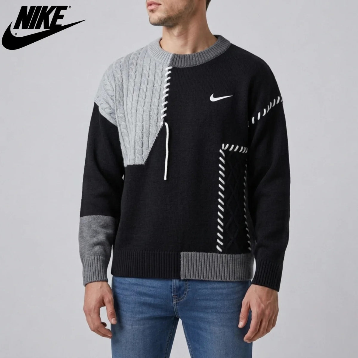 Patchwork Cable-Knit Sweater