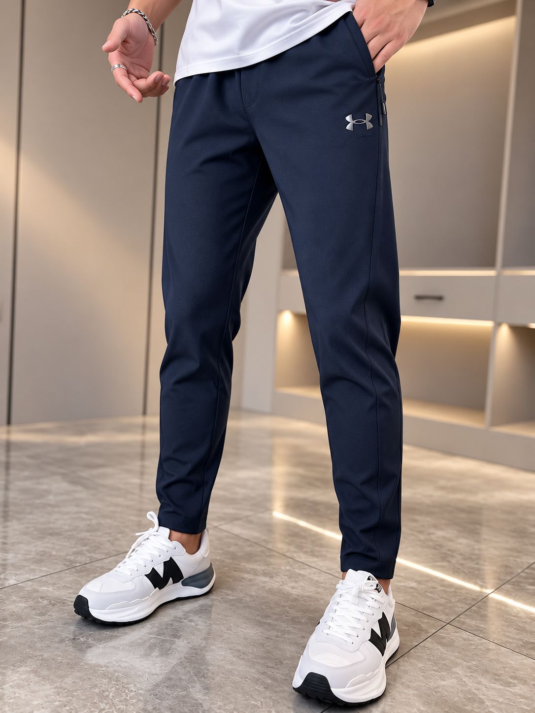 Navy tapered trousers