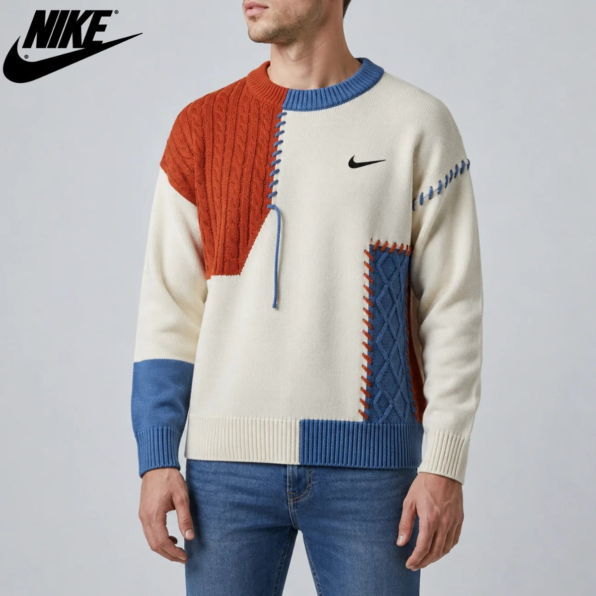 Patchwork Cable-Knit Sweater