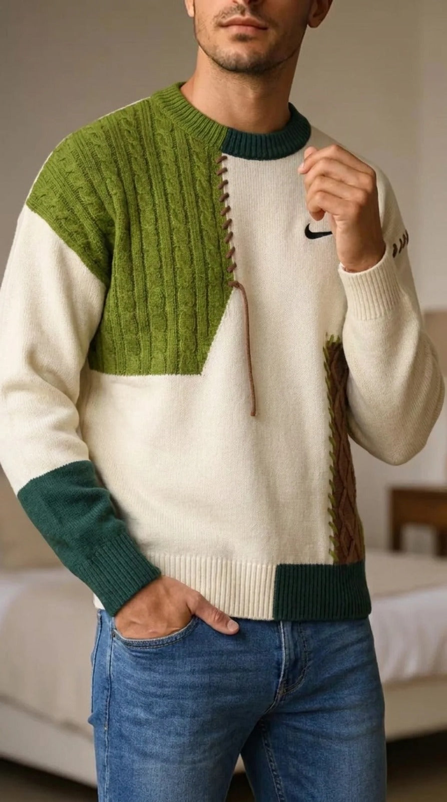 Patchwork Cable-Knit Sweater