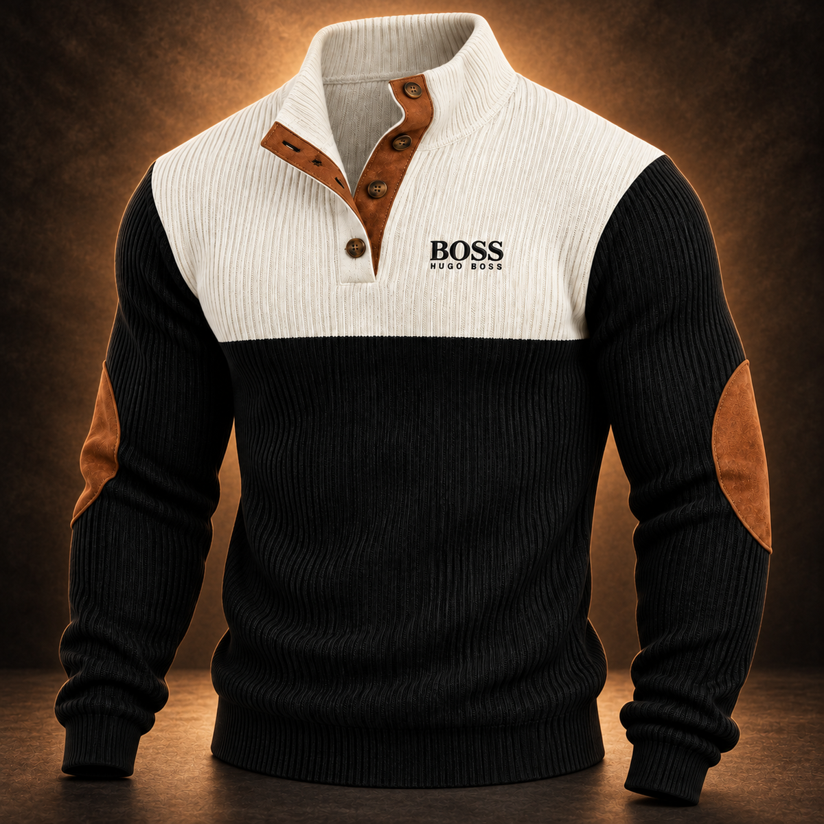 Heritage Two-Tone Button-Neck Jumper