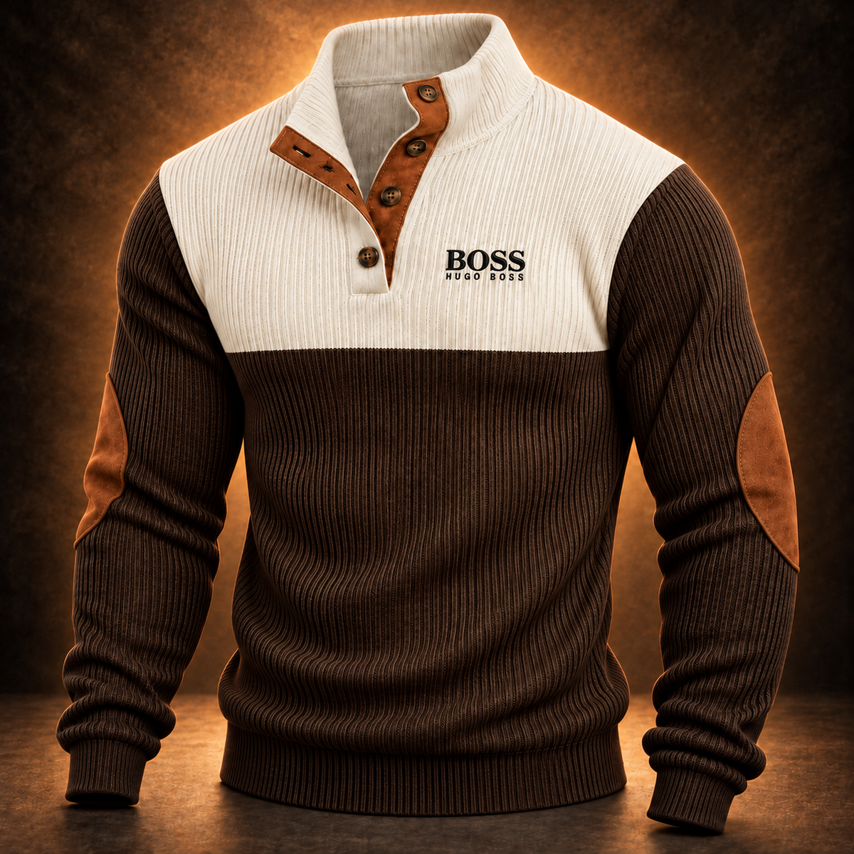 Heritage Two-Tone Button-Neck Jumper