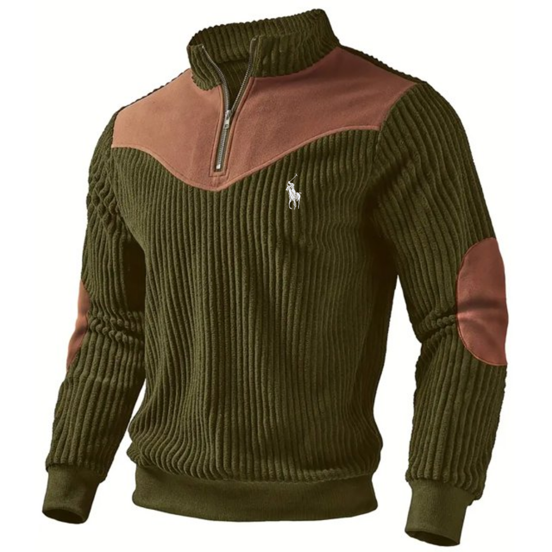 Men's Ribbed Quarter-Zip Color Block Sweater