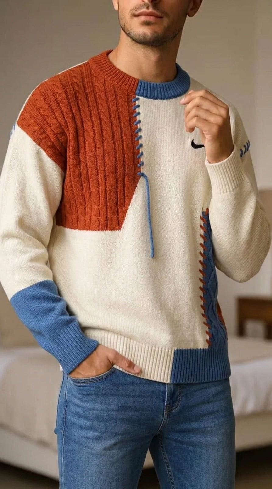 Patchwork Cable-Knit Sweater